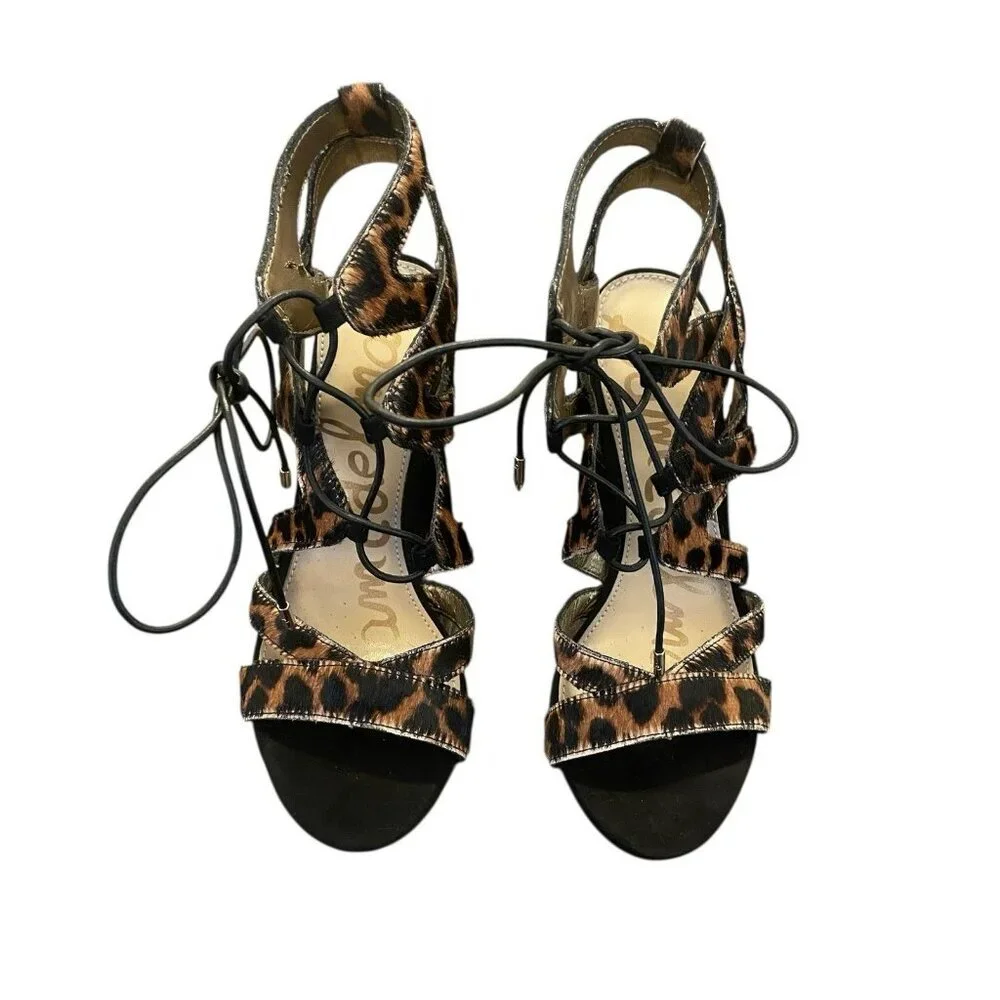 Sam Edelman Gladiator Sandals 6.5M Animal Print High‎ Block Heel Dyed Cow Fur